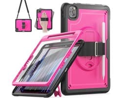 Robuuste iPad Hoes met Screenprotector voor Air 5/4 & Pro 11 - 360° Draaibaar, Handvat & Schouderband - Roze