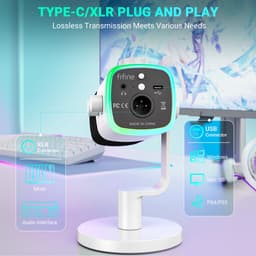 FIFINE AM9 - Gaming Microfoon Dynamische - Podcast Streaming PC PS4 PS5 - Ruisonderdrukking - Touch Mute Knop - USB RGB - Wit — thumbnail 3