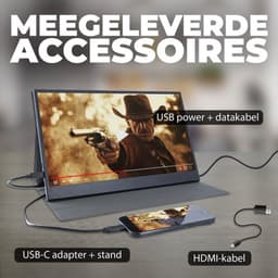 Portable Monitor + Over Ear Koptelefoon - Games / Presentaties / Smartphone / Laptop - Full HD - 15.6" - Draagbare Monitor Scherm - Inclusief AUX / HDMI / Lederen Hoes / USB-C — thumbnail 10
