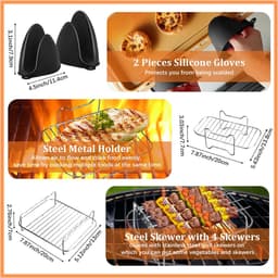 Airfryer Accessoires Set 15-delig – Geschikt voor Ninja Foodi AF500EU FlexDrawer 10,4L & COSORI TwinFry 10L – Inclusief Siliconen Matten, Grillrek & Spiesen — thumbnail 7