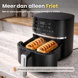 COOK-IT Airfryer 6L XL - 1600W - 8 Programma’s - Touchscreen - Vaatwasserbestendige Mand - Warmhoudfunctie - Shake Reminder - Matzwart — thumbnail 9