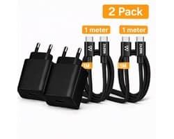 2 Stuks 25W USB C Super Snellader - Oplader Adapter + 1 meter Gevlochten 60W 6A USB-C kabel Extra Stevig Snel Charger Set-Universeel - Fast Charger / Chargeur Rapide SET voor Telefoon Tablet Draadloos oortjes Universeel USB C Oplader Super snel
