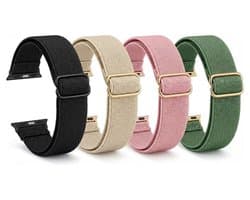 Beige groen roze zwart horloge bandjes set dames heren nylon geweven smartwatch band geschikt voor Apple Watch 38 mm / 40 mm / 41 mm / 42 mm (serie 10 / 11) – verstelbare woven band – set van 4 vervangende bandjes