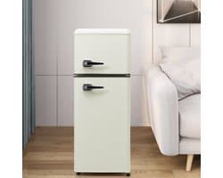 Zubaliya Antiek Witte Mini Koelkast - Retro Tweekamerkoelkast 92 Liter - Energieklasse D - Stil (45 dB) - Ideale Bijkeuken Of Slaapkamer Koelkast