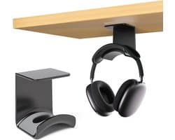 Koptelefoonstandaard - Koptelefoonstandaardhaakhouder - Geen perforatie nodig - Geschikt voor koptelefoonmuurbevestigingen onder het bureau - Met veilige kleefhaak - 6,5 × 5,5 × 7,6 cm - Zwart