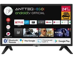24 inch Smart TV met 12 V/230 V adapter - Bluetooth spraakondersteuning, compatibel met Google Play, YouTube, Netflix en Prime Video