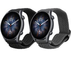 kwmobile Horlogebandjes geschikt voor 22mm Amazfit Bip 6 / Bip 5 Unity / Bip 5 / GTS 3 / Balance 2 / Helio Strap - 2 x Nylon Smartwatch bandje in zwart / donkergrijs.
