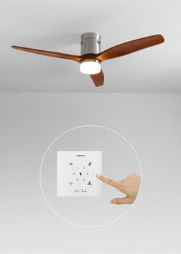 CREATE - Plafondventilator 40W silent 100% hout (Ø132cm) (ruimtes 10m²-25m²) - Nikkel / Donker hout - Met licht - Controller voor wandmontage + afstandsbediening- WIND CALM NATURAL WOOD — thumbnail 1