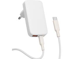 YSONIC Platte 65W Snellader met 1 Meter USB-C Kabel – Type-C Adapter & Oplader Charge Geschikt voor Smartphones, Tablets & Laptop – Wit