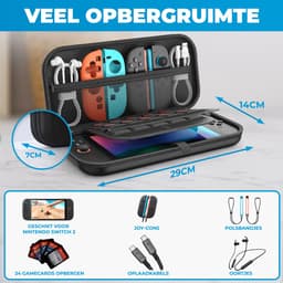 Opberghoes geschikt voor Nintendo Switch 2 - Hard Case - Beschermhoes - Ruimte voor 24 Games - Ritsvak & Schermprotectie - Opbergtas - Zwart — thumbnail 5
