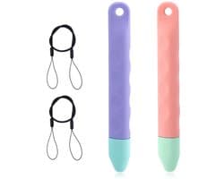 2pcs Kid-friendly Tablet Stylus with Cords, Universal Kids Stylus Pens for Touch Screen Compatible with iPad iPhone Kindle Android and All Touchscreen Devices (Pink and Purple)
