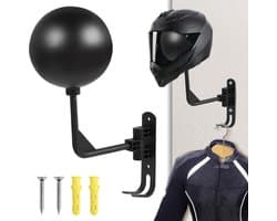 Motorhelmhouder - muurbevestiging - 180 graden rotatie - motorhelmhouder - haak voor het ophangen van motorhelm en jas aan de muur
