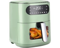 NETTLIFE Airfryer - Hetelucht friteuse - 6L - Kijkvenster - 1500W - 7 Bakprogramma's - 11 functies - 80-200 °C Instelbaar - Tot 5-6 personen - met Timer & Touchscreen - groen