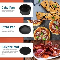 Airfryer accessoireset, geschikt voor alle merken 5,5 l, 6 stuks inclusief taartpan/pizzapan, metalen houder/multifunctioneel rek met spiesjes/siliconen mat/eierbetenvorm met deksel — thumbnail 4