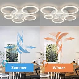 Plafondventilator - Met Verlichting - Ringen - Moderne Plafondventilator Verlichting - Plafond Ventilator Lamp - 5 Cirkels - Met Afstandsbediening - Dimbaar - Zwart - Wit — thumbnail 4