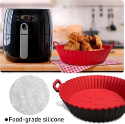 Daity 2-delige Airfryer siliconen bakvorm, 8-inch Airfryer mand voering, siliconen bakvorm, geschikt voor Airfryer oven herbruikbare bakvormen oven accessoires (rood + zwart) — thumbnail 7