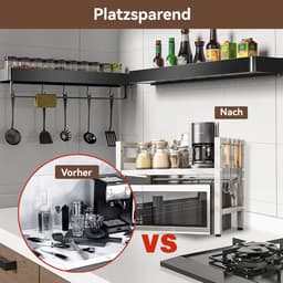 CHIWIN Magnetron Rek Wit Uitschuifbaar 40-64cm - Keuken Magnetronkast met 6 Haken - Opbergrek voor Magnetron Verstelbare Hoogte 32/42cm - Koolstofstaal - 30kg Draagvermogen - voor Magnetrons, Airfryers, Oven — thumbnail 5