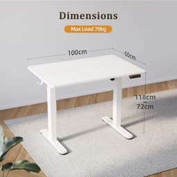 Verstelbaar bureau - Elektrisch in hoogte verstelbaar bureau 100x60 cm - Sta-bureau met geheugenfunctie - Ergonomische computertafel met kabelbeheer en botsingsbeveiliging - Wit — thumbnail 4
