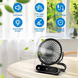 Draagbare USB Ventilator met 199 Snelheden en Stil Ontwerp - Mini Kantoorventilator voor Thuis en Outdoor — thumbnail 2