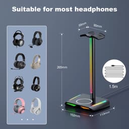RGB Koptelefoonstandaard met Draadloze Oplader - Gaming Headset Houder met 3 USB poorten, Hoogwaardig Aluminium + TPU Materiaal, Gradient Verlichtingseffecten — thumbnail 4