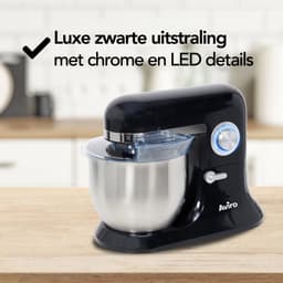 Keukenmachine - Keukenmixer - 6,5L RVS Mengkom - Keukenrobot - Foodprocessor - Met Accessoires - 1600W - Zwart - Aviro — thumbnail 4