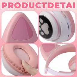 longziming Draadloze Kinder Koptelefoon – Cat Headphones met LED Oortjes – Bluetooth Hoofdtelefoon– Bluetooth 5.0 – Licht Groen – Met Verlichting – Opvouwbare opbergruimte – Roze — thumbnail 5