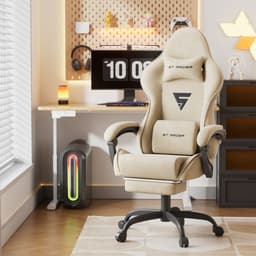 Soontrans Ergonomische Gamingstoel Met Hoofdsteun en Voetsteun Gaming Stoel Van Stof, Gamerstoel Hoogwaardige PC - Stoel Verstelbare Gaming Chair Comfortabele Gamestoel Van Stof, Ideaal Voor Gamen op Kantoor, Rijst — thumbnail 2