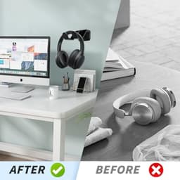 Hoofdtelefoonhouder – universele hoofdtelefoonhouder – hoofdtelefoonhouder met sterke lijm voor gaming-headset – onder de bureautafel – muur – hoofdtelefoonhouder – kantooraccessoires – zwart en wit — thumbnail 5