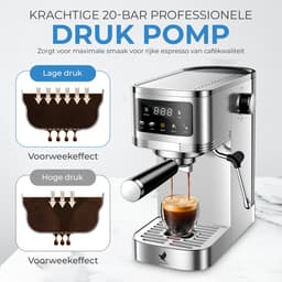 NovaWare® Espressomachine – 20 Bar - Pistonmachine met stoompijpje - Kopjesverwarmer - Coffee Machine - RVS — thumbnail 3