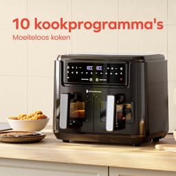 KitchenBrothers Dubbele Airfryer - PFAS-vrij - 2400W - Dual Zone - 9L - Heteluchtfriteuse - Airfryer XXL - 2 x 4.5L - 10 Kookprogramma's - Zwart — thumbnail 3