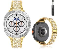 Stravo Luxe Elegante Metalen Bandje – Geschikt voor Samsung Galaxy Watch 8 40mm / Samsung Galaxy Watch 8 44mm / Galaxy Watch 8 Classic 46mm – RVS Horlogeband met Diamant Strass voor Samsung smartwatches – inclusief inkortset (Goud)