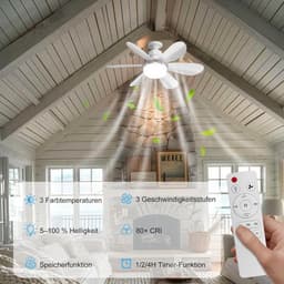 Plafondventilator met Verlichting en Afstandsbediening - 52 cm, 40 W, Stil en Dimbaar met Timer — thumbnail 4