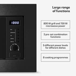 Klarstein Magnetron Verosteel inbouwmagnetron met grill – 20 l, 700 W & 800 W grill, 8 programma's, touchbediening, roestvrij staal, geïntegreerde magnetron, zwart roestvrij staal - 20L - voor Keuken - Timer - RVS - Microwave — thumbnail 5