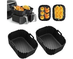 Voor Ninja Foodi Max Dual Zone Air Fryer Accessoires - Set van 2 vierkante siliconen bakplaten - Compatibel met AF300EU, AF400EU en andere Dual Zone-modellen - Zwart