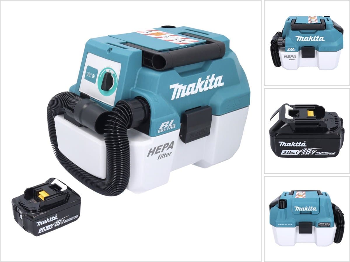 Makita DVC 750 LF1 accustofzuiger LXT 18 V 67 mbar 7,5 l borstelloos + 1x accu 3,0 Ah - zonder oplader — afbeelding 1