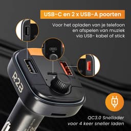 R2B Bluetooth Transmitter Auto - FM Transmitter - Bluetooth Receiver - Autolader - Carkit - USB C en USB A & Micro SD Poort - Auto Accessoires — thumbnail 3