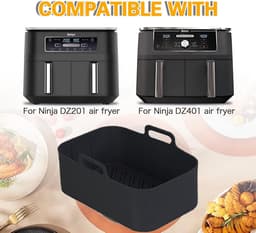 2 stuks Airfryer siliconen pot Geschikt voor Ninja Foodi Dual DZ201, Herbruikbare airfryer siliconen liners, Rechthoekige airfryermand 8QT, Airfryer accessoires (2 stuks, zwart) — thumbnail 2