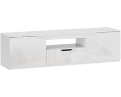 Merax TV Meubel Wit Hoogglans 160 cm met Lade en Kabelbeheer – Tv Kast voor 65 Inch Televisie