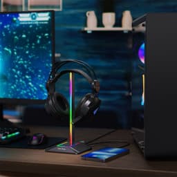 Gaming Headset Stand – Aluminium Koptelefoonhouder met USB-Hub & Personaliseerbare RGB Verlichting voor Gaming Setup — thumbnail 2