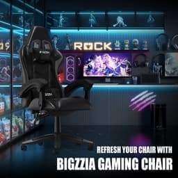 Bigzzia Gamingstoel - Ergonomische bureaustoel van PU-leer - In hoogte verstelbaar - Met lendenkussen en hoofdsteun - Comfortabele gamestoel voor volwassenen - Meisjes en jongens — thumbnail 3