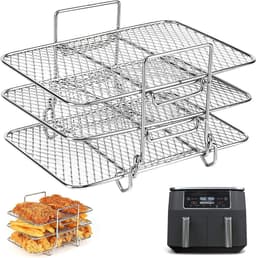 Allecto Premium - Airfryer accessoires - RVS rekken voor drielaags Ninja Dual AF300UK AF400UK - Grillrek voor friteuse met dubbele lade. — thumbnail 1