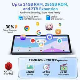 BESTTAB W90 Tablet - 11 Inch Tablet - 24GB RAM - 256GB ROM - 8000 mAh - Android 15 - WIFI 6 - Touchscreen Tablet - Dubbele Simkaart - Grijs — thumbnail 4