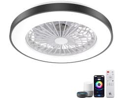 Slimme Plafondventilator met LED Verlichting - App & Afstandsbediening - Plafondlamp met Ventilator - Fluisterstil - Voor Slaapkamer & Woonkamer & Kinderkamer - Ø50 cm - Zwart — afbeelding 1