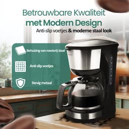 Emerio Koffiezetapparaat met Glazen Kan - 1,25L Filterkoffie - 10 kopjes per keer - Uitneembaar Filter - Non-Drip systeem - 1000W - CME-122933 Zwart — thumbnail 3