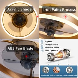 RFWR® Omkeerbare Plafondventilator met Licht en Afstandsbediening - 6 Snelheden en Dimbaar Design voor Slaapkamer en Woonkamer — thumbnail 2