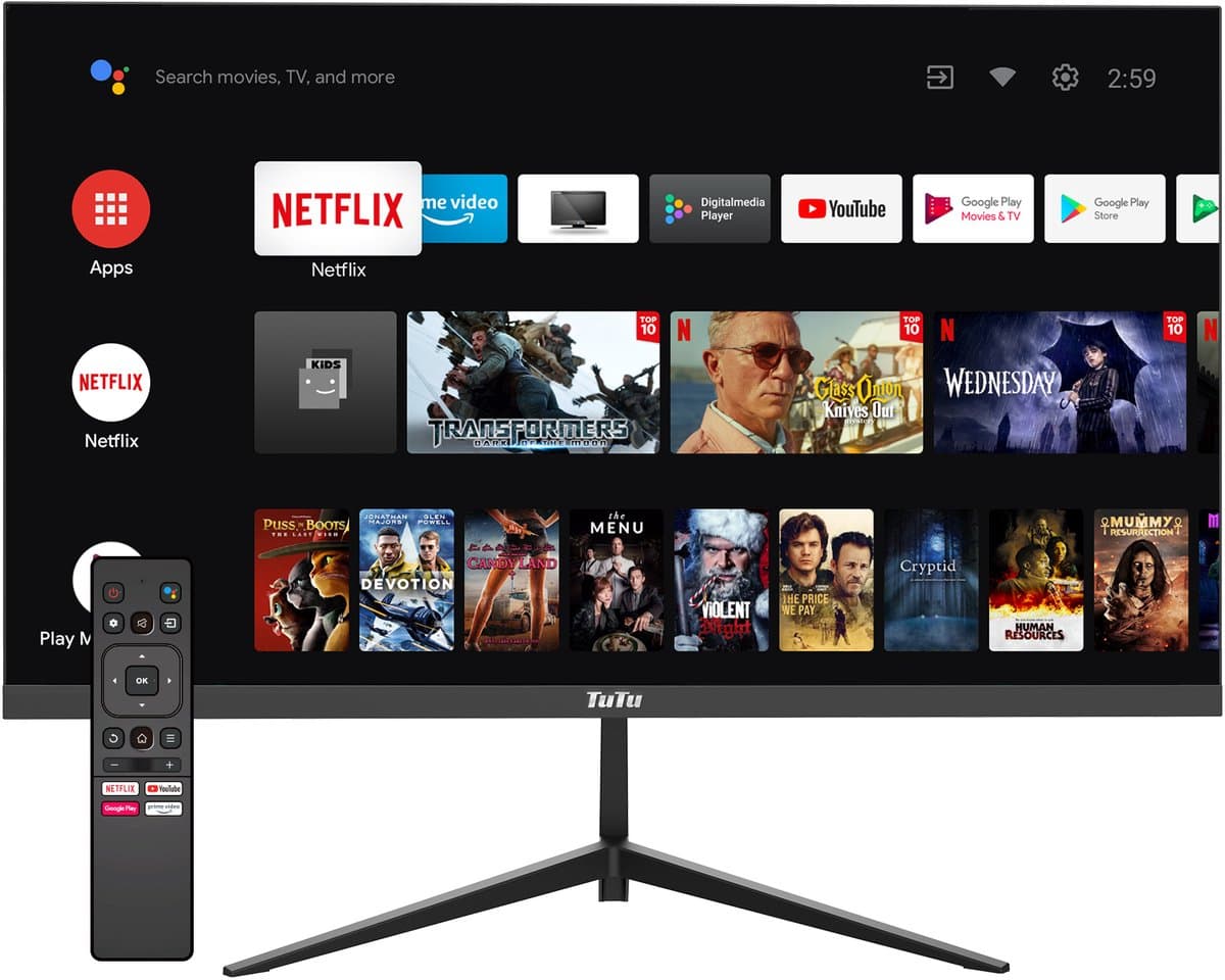 TuTu Full HD Smart Monitor/TV | Google Assistant | 25 inch/63,5 cm | 2x HDMI, 2x USB | Afstandsbediening & HDMI kabel | TU245J03 — afbeelding 1