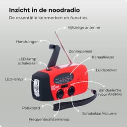 Kiraal – Noodradio Opwindbaar met Accu & Zonnepaneel | Voor Rampen - Noodpakket - Camping & Stroomuitval – Inclusief Nederlandse Handleiding - Rood — thumbnail 5