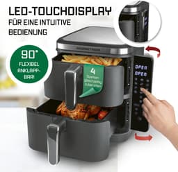 GOURMETmaxx FryUp Verticale heteluchtfriteuse met dubbele kamer, verticale airfryer, inklapbaar touchscreen, 32% ruimtebesparend, inhoud 10 liter, heteluchtfriteuse, 2 kamers — thumbnail 8