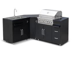 Oviala - Metalen buitenkeuken met 3 modules spoelbak en barbecue - Memphis