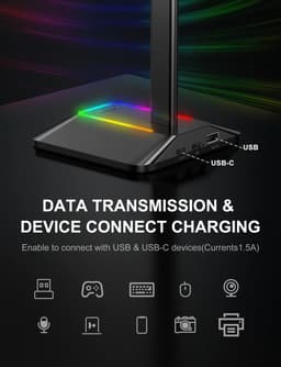 Gaming Headset Houder - Headset Houder - Koptelefoon Standaard - Koptelefoon Houder - Hoofdtelefoon Houder - Headphone Stand - met USB-C Kabel — thumbnail 3